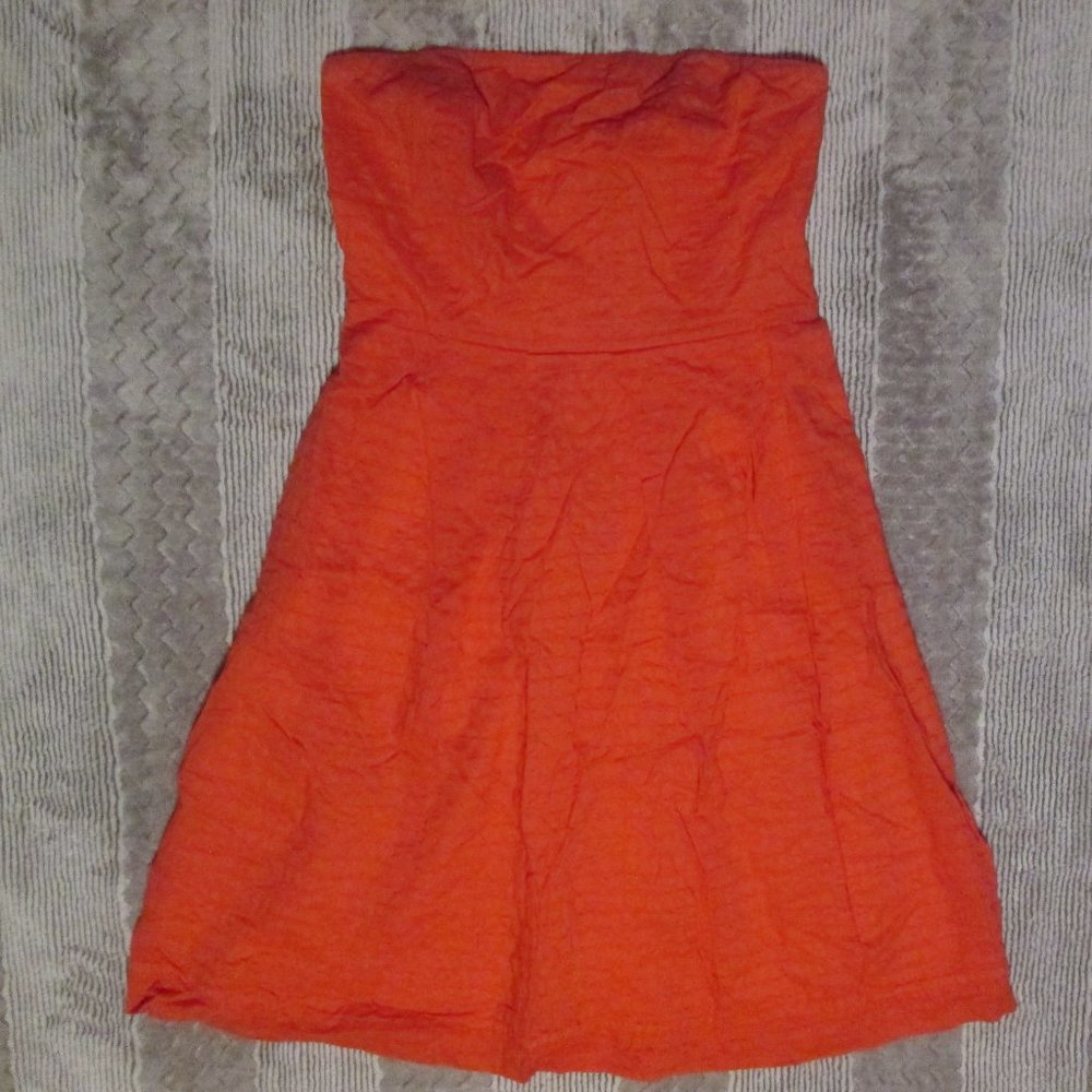 Women's J Crew Coral Pink Orange Strapless Lorelei Deco Dot Dress Size 2 S Small